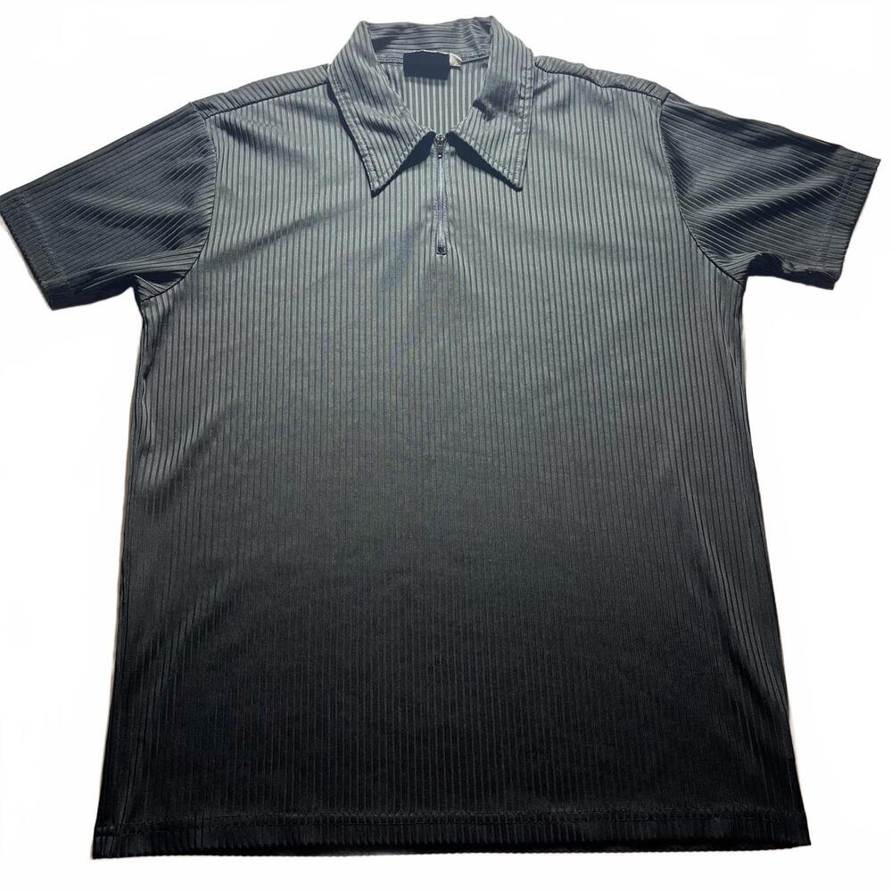 Positano Men's Black Ribbed Polo Shirt Size Large Vintage 90s Short Sleeve
